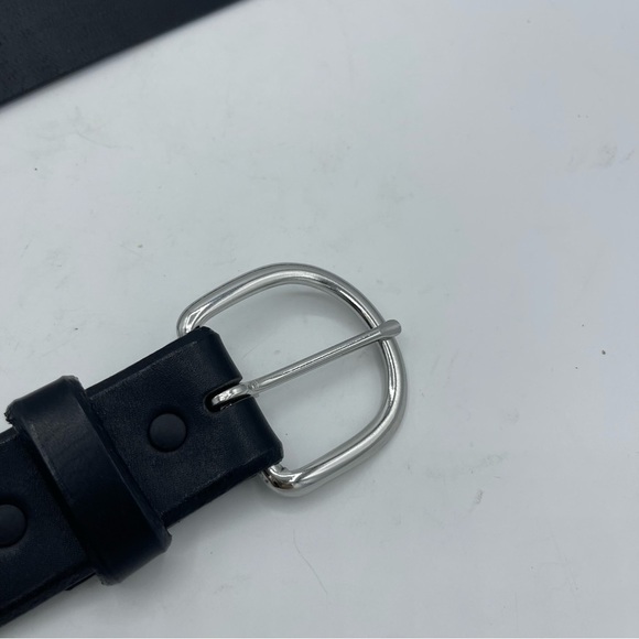 Silver Creek Black Top Grain Leather Belt Men's Size 38 Made USA Silver Buckle - Picture 2 of 5